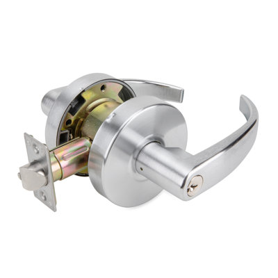 LSV Sparta Series Standard Duty Brushed Chrome Grade 2 Commercial Cylindrical Entry Door Lever/Handle with Lock