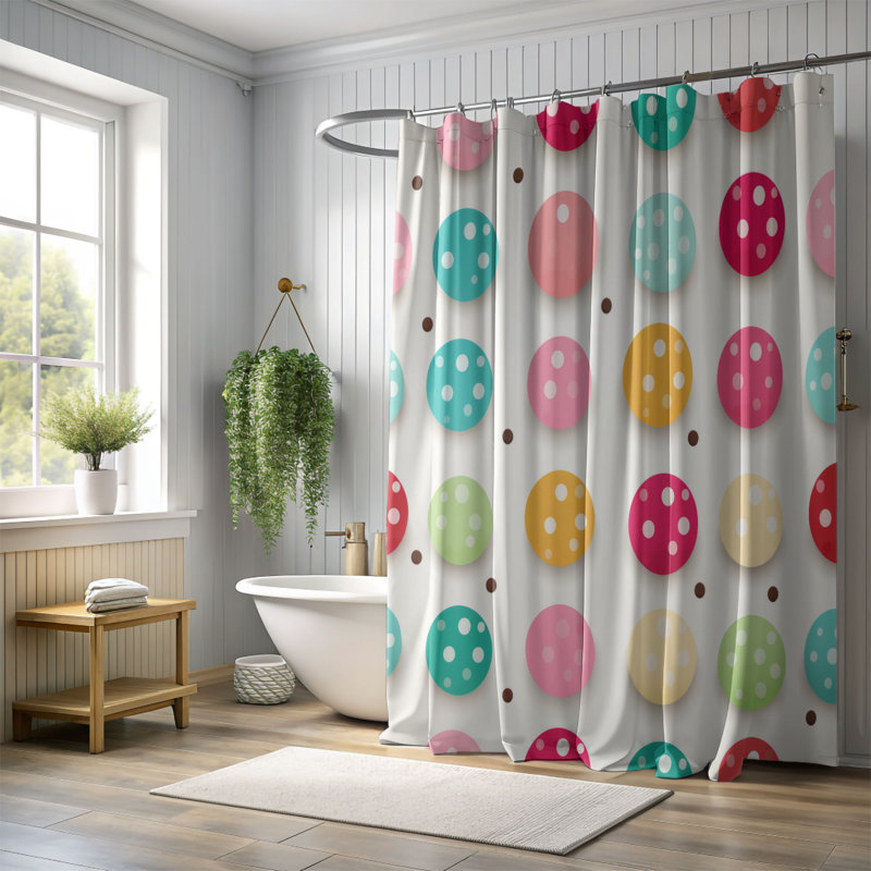 Rideau de douche à pois - Premium, H 74 po x l 71 po
