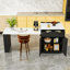 Îlot de cuisine avec table de salle à manger extensible pour 4 à 6 personnes, rangement double face, prise de courant et tiroirs-1759975010