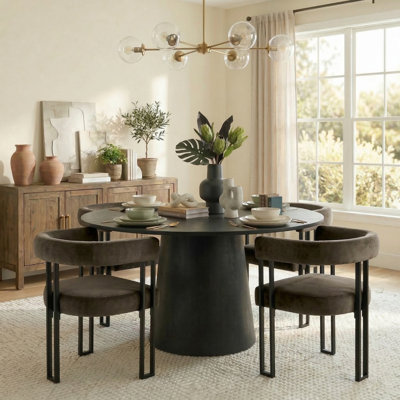 Carlen 4-Person Round Velvet Dining Set