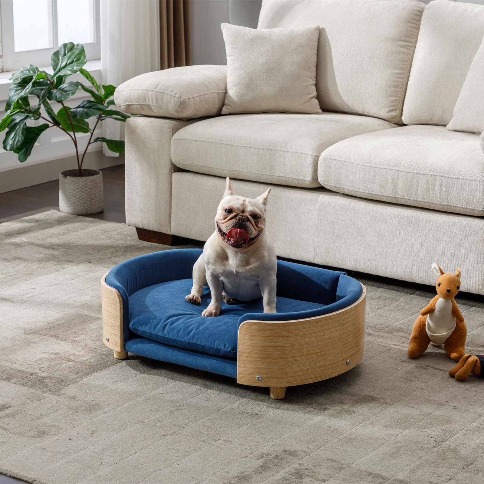 Inira Pet Bed, Dark Blue/Natural, 26.77" W x 11.02" D x 38.58" H