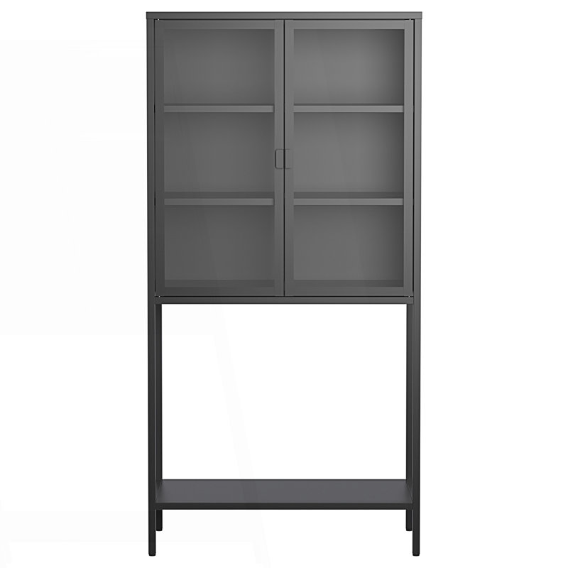 Armoire de rangement en métal, armoire de présentation avec portes en verre et 2 tablettes réglables, armoire haute moderne