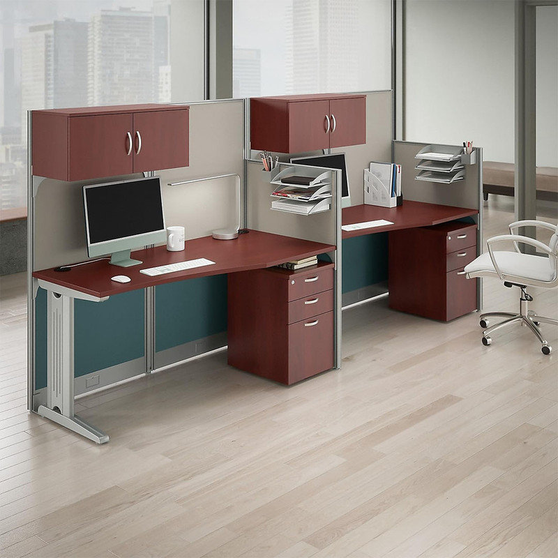 Modern Straight Workstation with Storage & Accessory Kit, Engineered Wood, Hansen Cherry