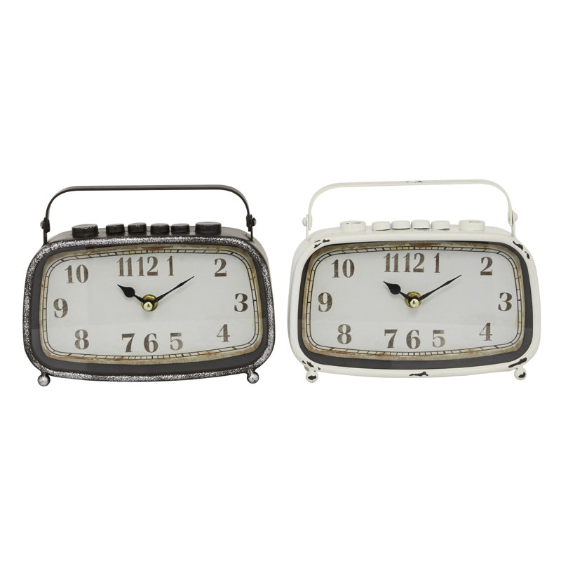 Analog Metal Mechanical Tabletop Clock, Black/White