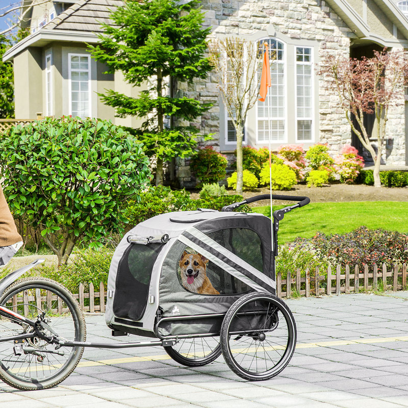 Foldable Pet Jogger Stroller with Detachable Carrier, Gray