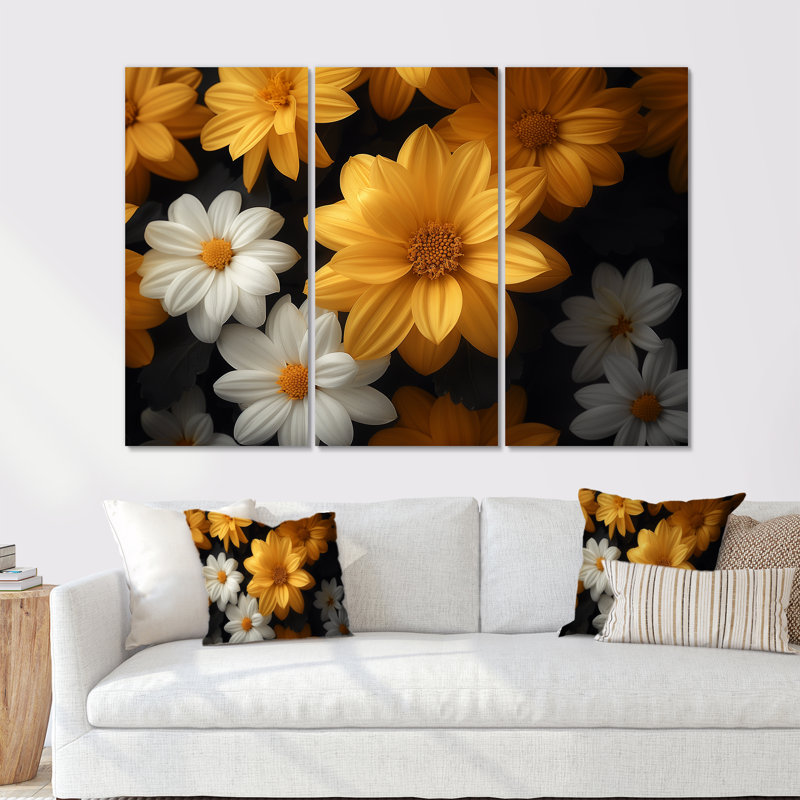 Ensemble de décorations murales jaune et blanc parfumées Fusion Mums I - Mums, H 40 po x l 60 po x P 1 po