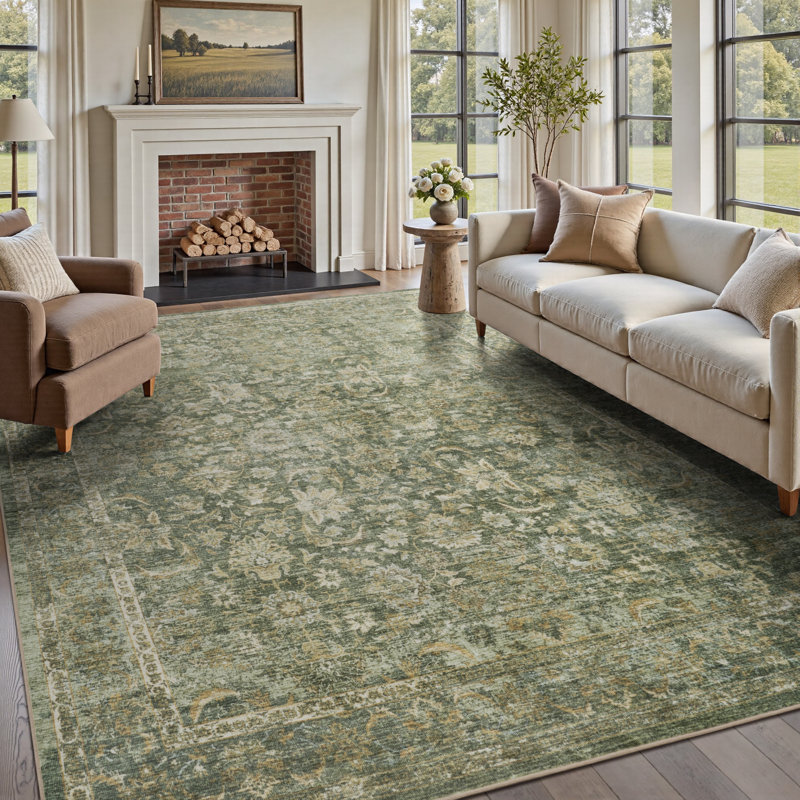 Soft Non-Slip Washable Vintage Floral Area Rug Blue, Rectangle 8' x 10', Blue