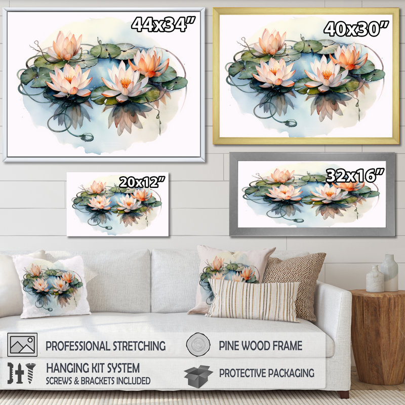 «Natures Lotus Lilly» sur toile, H 24 po x l 32 po x P 1 po, Cadre simple noir