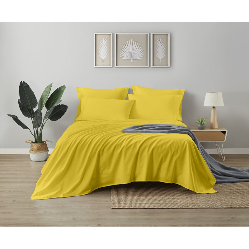 Ensemble de 4 valises pour chambre d'amis, Ensemble de draps très grand + 2 taies d'oreiller, Jaune