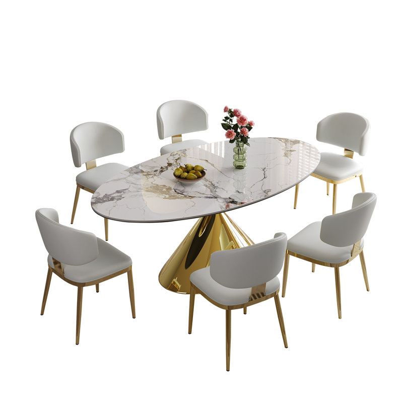 Luxueux ensembles de table de salle à manger en marbre avec base en acier doré pour la maison