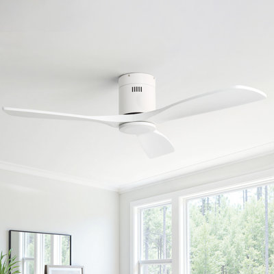  Ventilateur de plafond encastré classique à 3 pales en bois massif 52 po Sofucor Rachel sans lumières, blanc