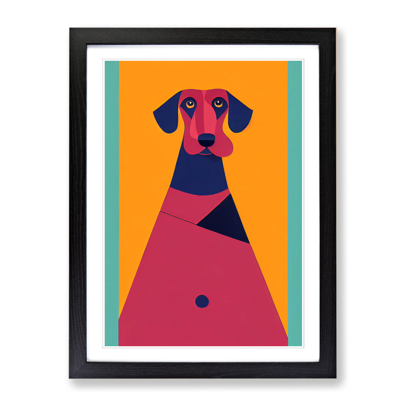 Ardus Dachshund Mid Century - Picture Frame Print, Black, 64cm H x 46cm W x 2cm D