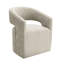 Fauteuil contemporain de style taupe, avec dossier, revêtu de tissu doux, de bois massif et de mousse, avec base sculptée intégrée