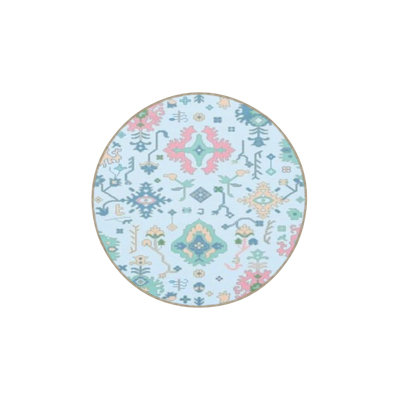 Blue Floral Traditional Decorative Woven Base Washable Rug
