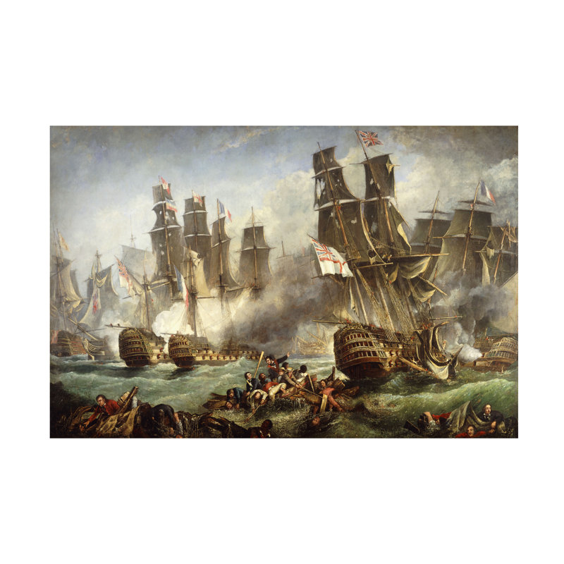 Art anglais sur toile, "Bataille de Trafalgar", H 30 po x l 47 po