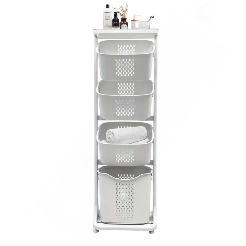 4-Tier Laundry Hamper Sorter With Removable Baskets And Wheels For Efficient Clothes Organization And Space-Saving Storage