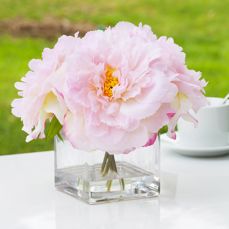 Faux Silk Peonies Arrangement in Vase, Pink