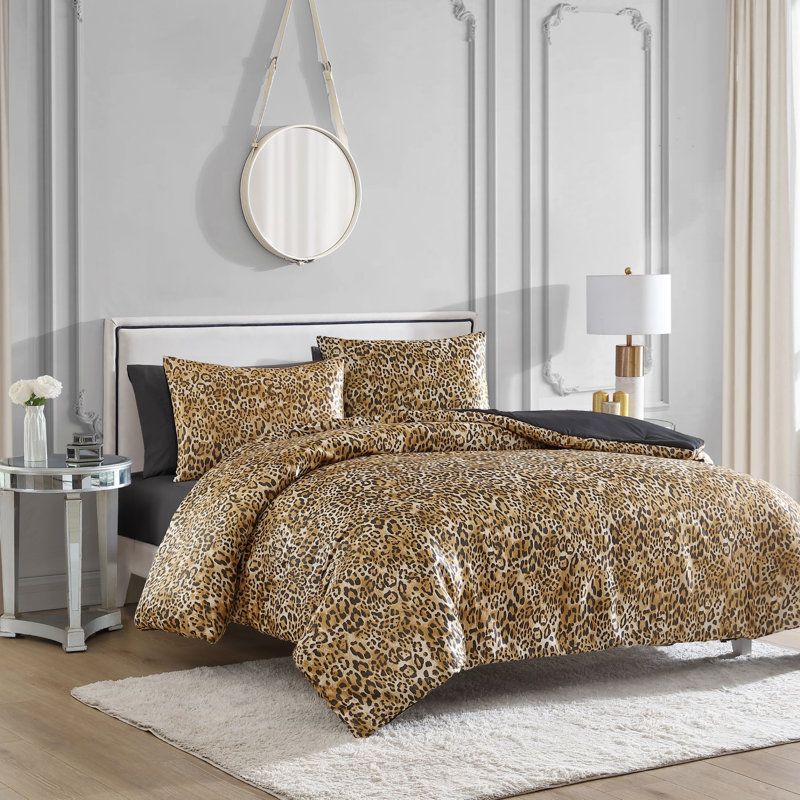 King Leopard Print Satin Reversible Duvet Cover Set