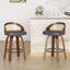 Ensemble de 2 tabourets de bar pivotants, structure en bois moderne avec dossier en rotin, tabouret en cuir de polyuréthane pour comptoir de cuisine, tabourets de bar rembourrés de style Mid-Century avec repose-pieds, tabourets de comptoir industriels-1490850078