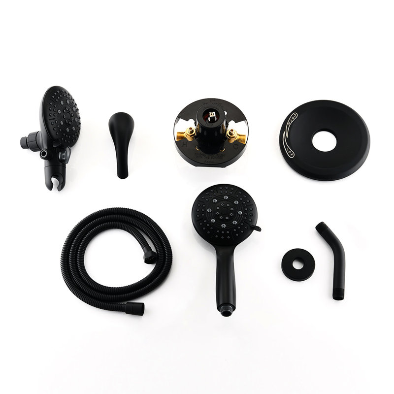 Matte Black Brass Shower With Handheld - 6 Spray Options, Precise Temperature Control Head In Patterns, High Flow Rate