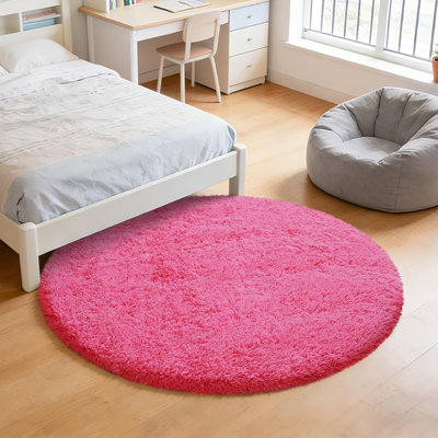 5x5 ft Hot Pink Round Rug for Bedroom Room Fluffy Circle Rug Furry Carpet Shaggy Circular Fuzzy Washable Non-Slip Large Area Rug Soft Indoor for Living Room Cute Aesthetic Home Decor