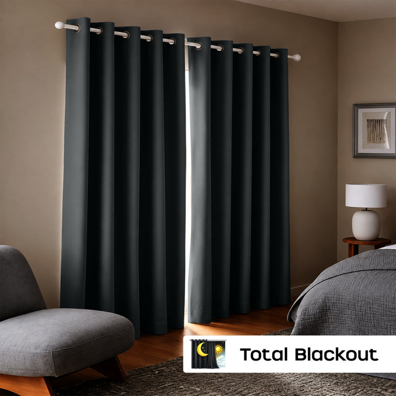 260 GSM Thermal Blackout Eyelet Curtains, Single Panel 167cm Width x 213cm Drop, Black