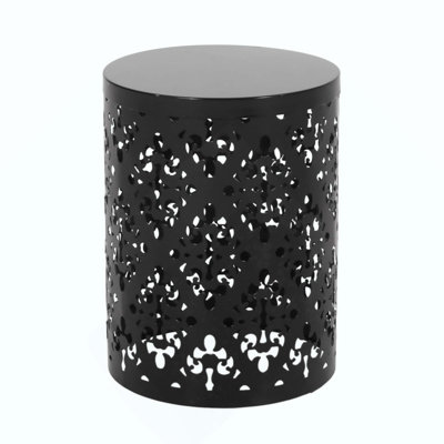 Stylish Outdoor Metal End Table With Elegant Iron Cut Design And Durable Powder-Coated Frame, For Modern Patios