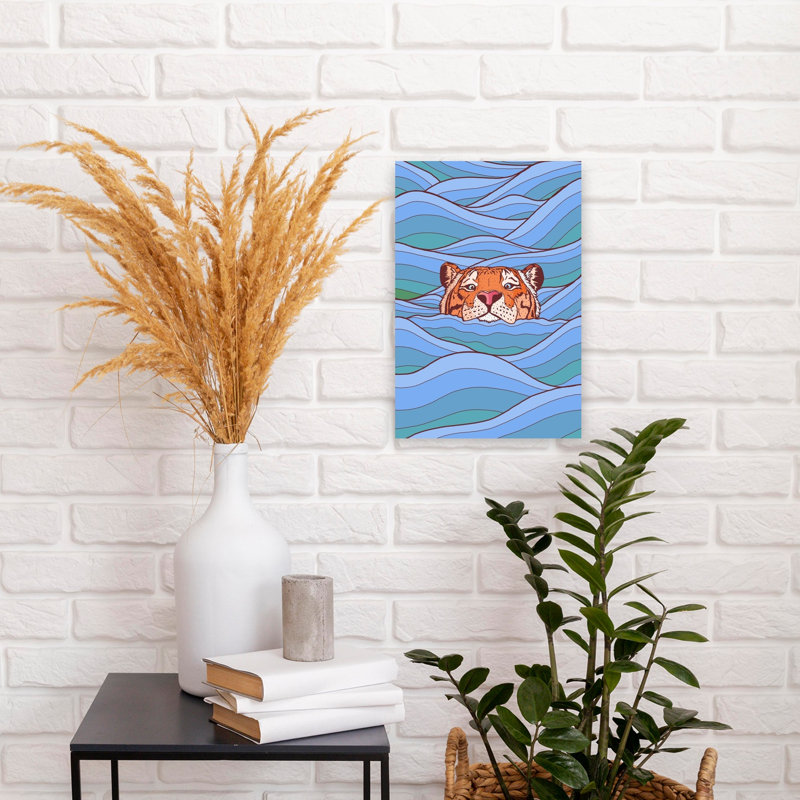 Tiger In Blue Waves by Stephen Wade - Wrapped Canvas Print, 45.72 cm H x 30.48 cm W