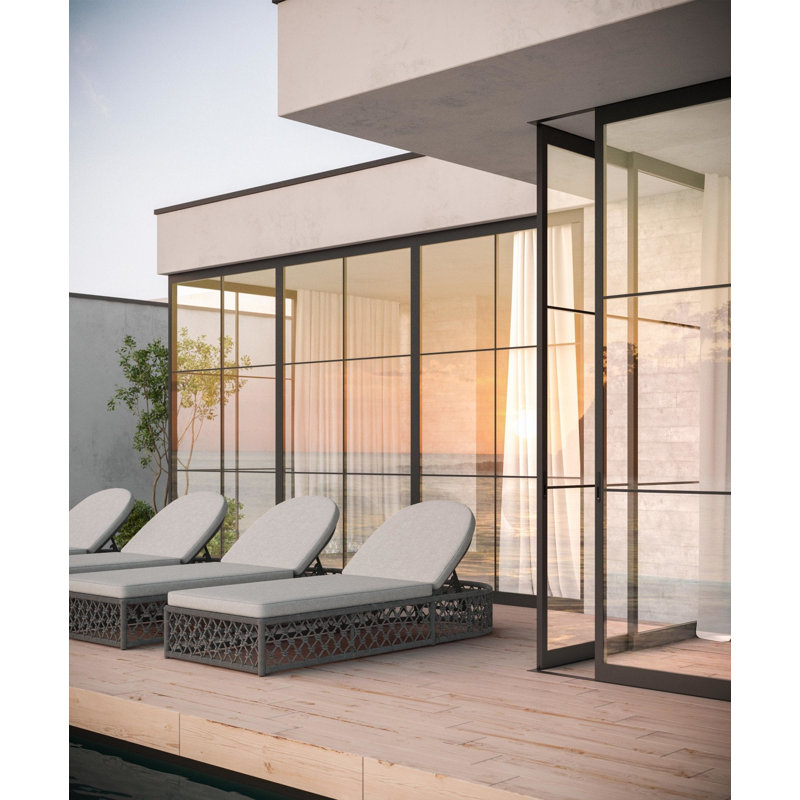 Amelia 78.35" Long Reclining Single Chaise with Cushions, Ash Frame/Fog Cushion