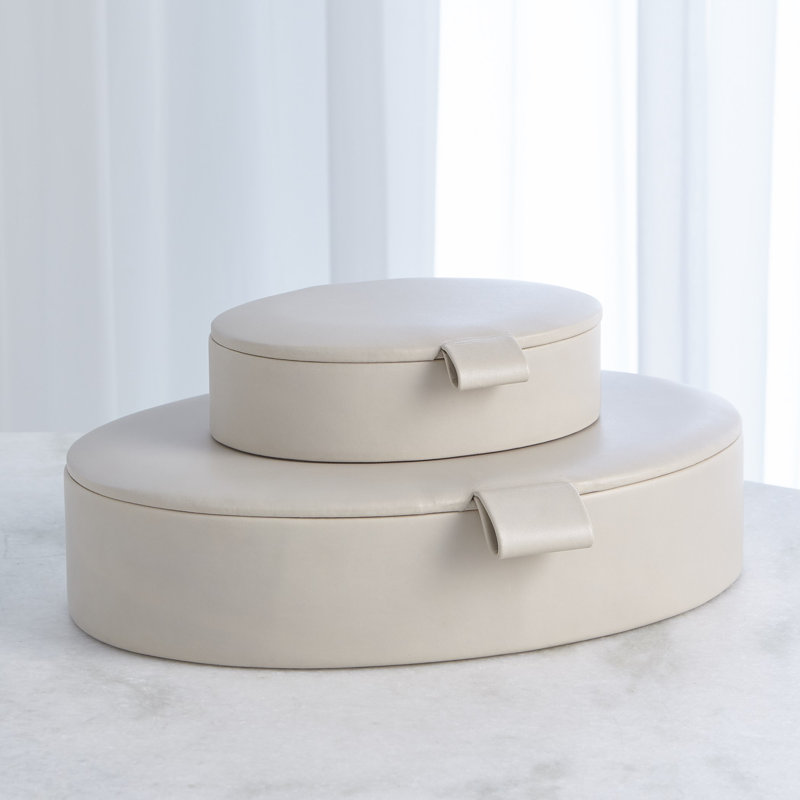 Signature Oval Leather Box, 2.25" H x 8.25" W x 6.25" D, Mist