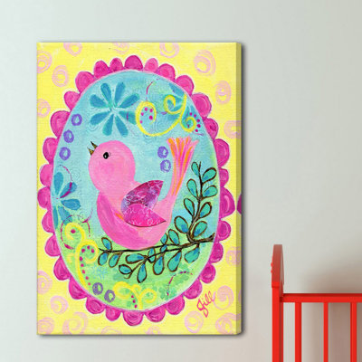 'Pink Bird Sings' by Jill Lambert Print on Wrapped Canvas