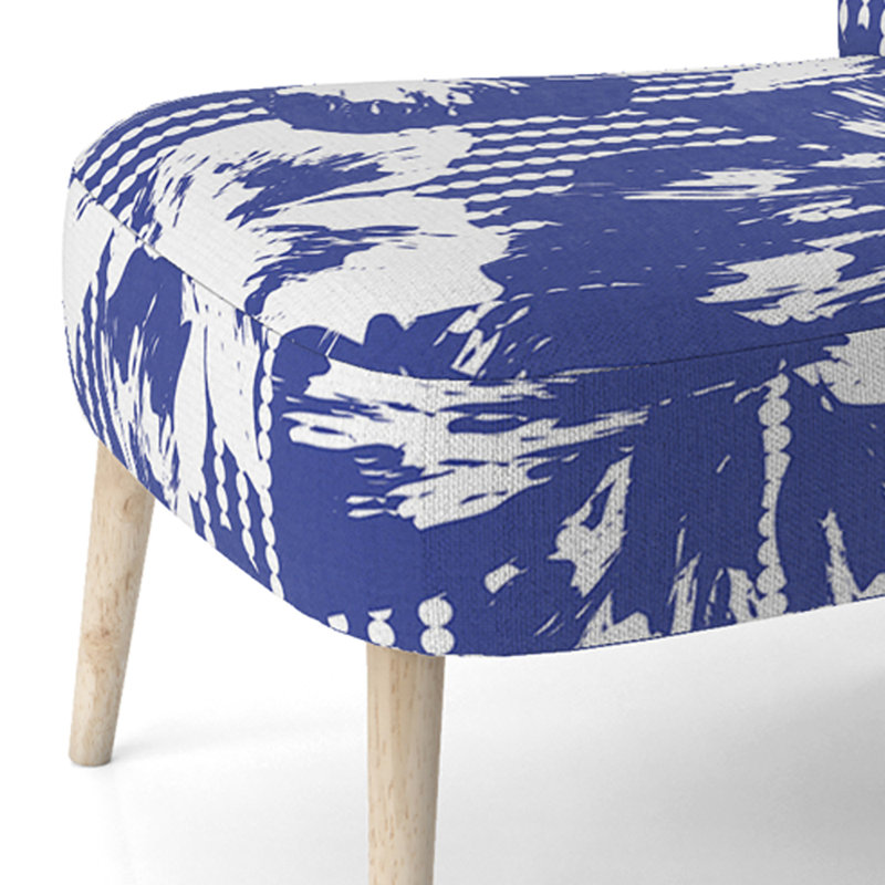 Chaise d'appoint rembourrée à motif floral rayé bleu et blanc