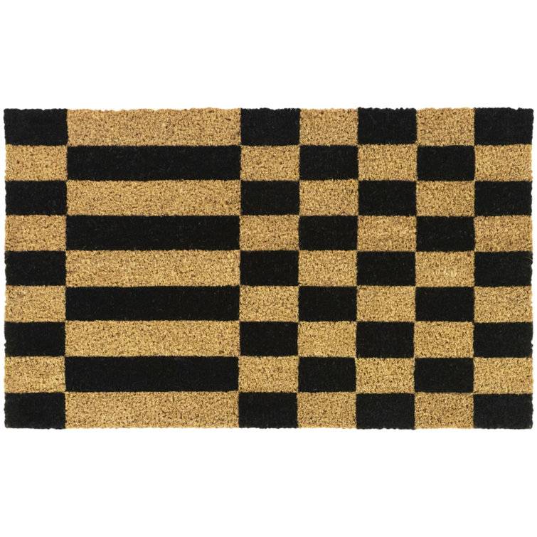 Checkerboard Stripe Black Geometric Doormat