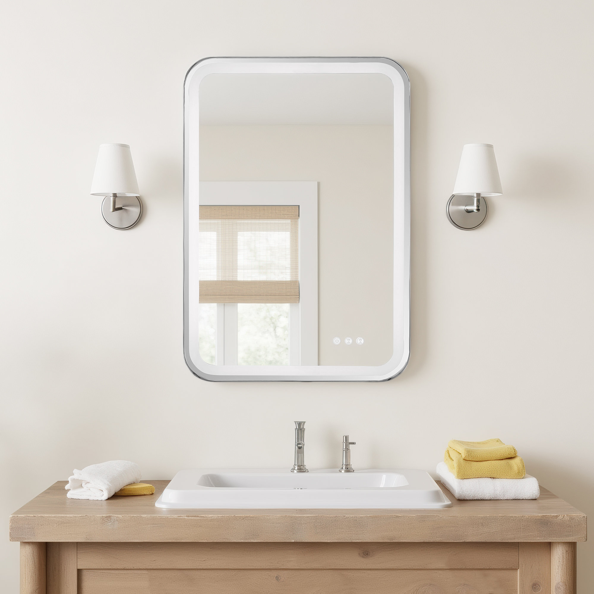 Mattia Rectangle Wall Mirror, 32.25" x 22.25, Polished Nickel