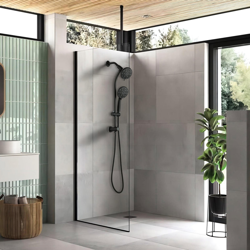 7-spray Handheld With 5 Inch Rain Shower And 26" Adjustable Slide Bar, 1.8gpm, Installation, , Black Abs Stainless Steel, Angle-adjustable Alloy Head, 7 Spray Settings For A Invigorating Showerhead