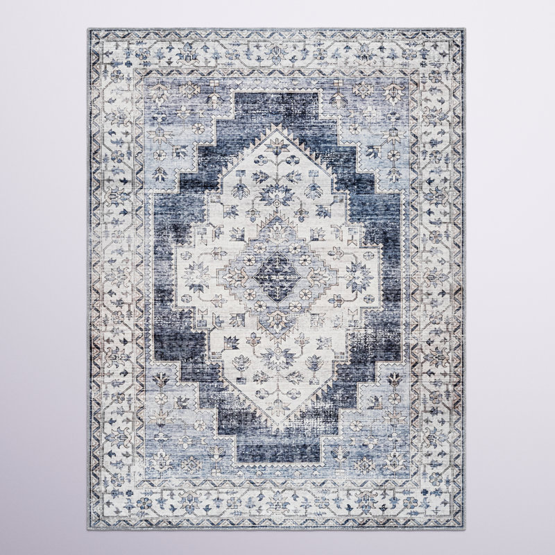 Eckles Medallion Machine Washable Accent Rug for Living Room Bedroom Dining Room Entryway Kitchen, Rectangle 8' x 10'