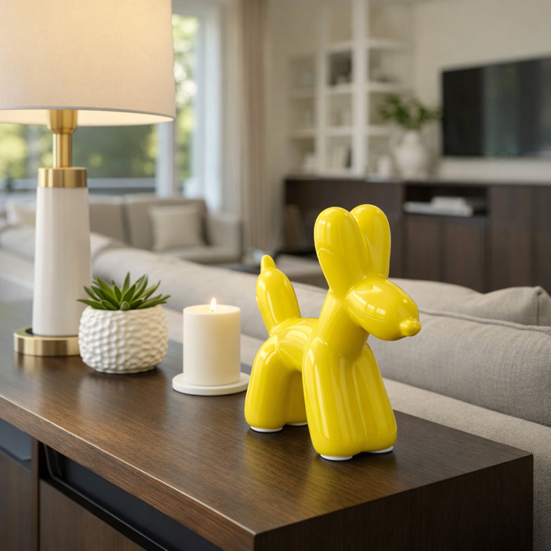 Decorative Ceramic Balloon Dog Figurine for Home Decor - Modern Sculpture Object for Office, Table Display, and Living Room Decoration