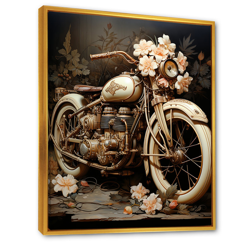 Motocyclette rétro Melody I, Cadre flottant doré, H 32 po x l 24 po x P 1 po