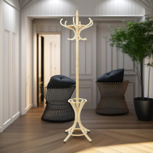 Solid Wooden Coat Stand with 12 Hooks Coat Rack Hat Stand Umbrella Entryway Hallway