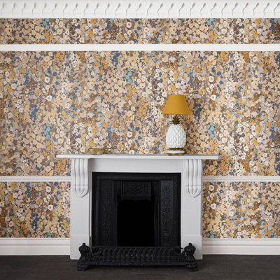 HOLLYHOCKS Wallpaper - Flax 9'10" - full height wallpaper