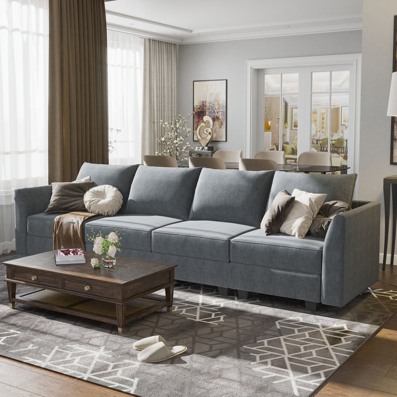 Nikitas 4-Seater Modular Sofa Couch, Bluish Gray Polyester