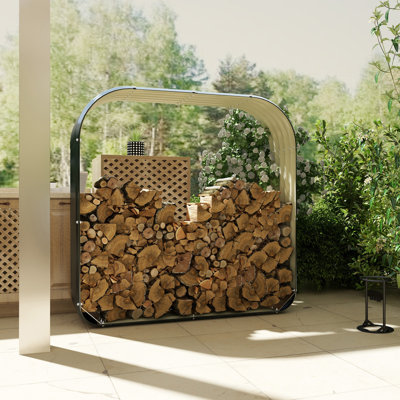 Outsunny Galvanized Steel Wood Shed Firewood Storage Rack