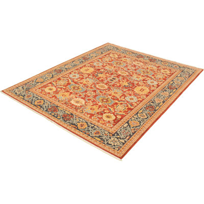 One-of-a-Kind Rectangle 8'2" X 10'3" New Age Wool Area Rug in Red/Dark Navy/Light Blue /Light Brown