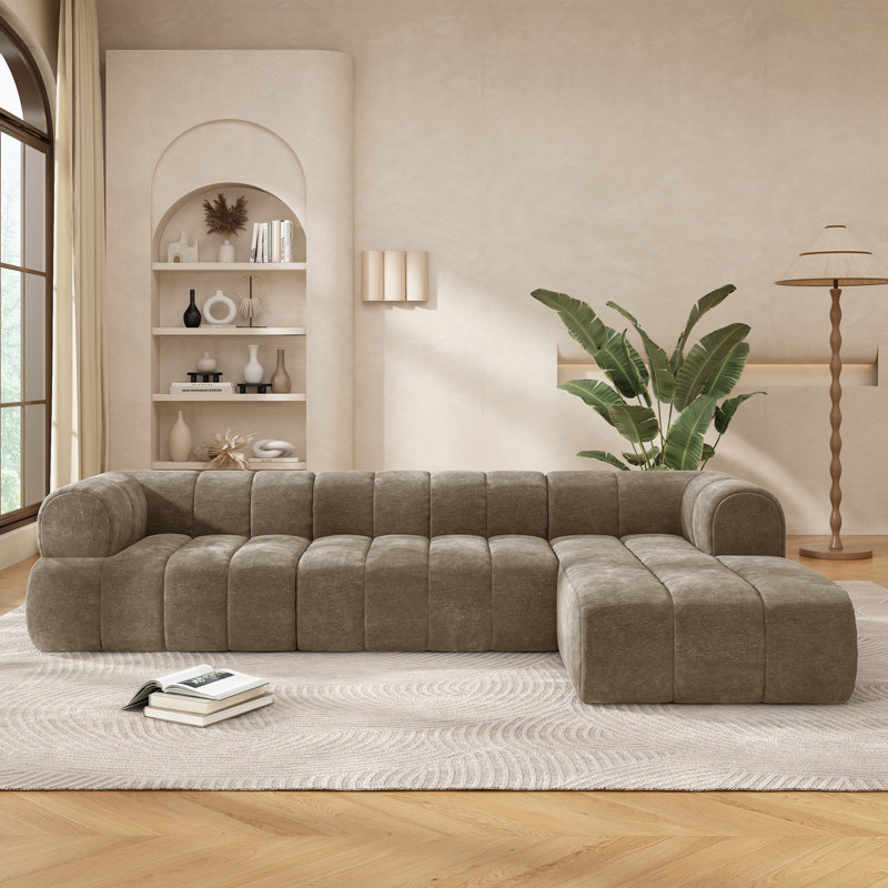Canapé modulaire en forme de L Boneless avec éponge et méridienne haute densité, Mélange de polyester espresso