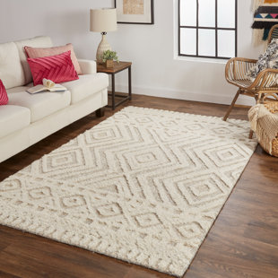 Eulalie Geometric Handmade Tufted Wool/Cotton Ivory Area Rug