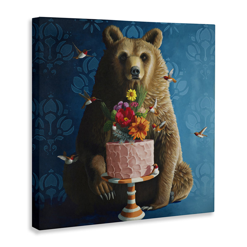 Bear with Sweet Dessert Cake Canvas, design by Heather Gauthier, 17" H x 17" W