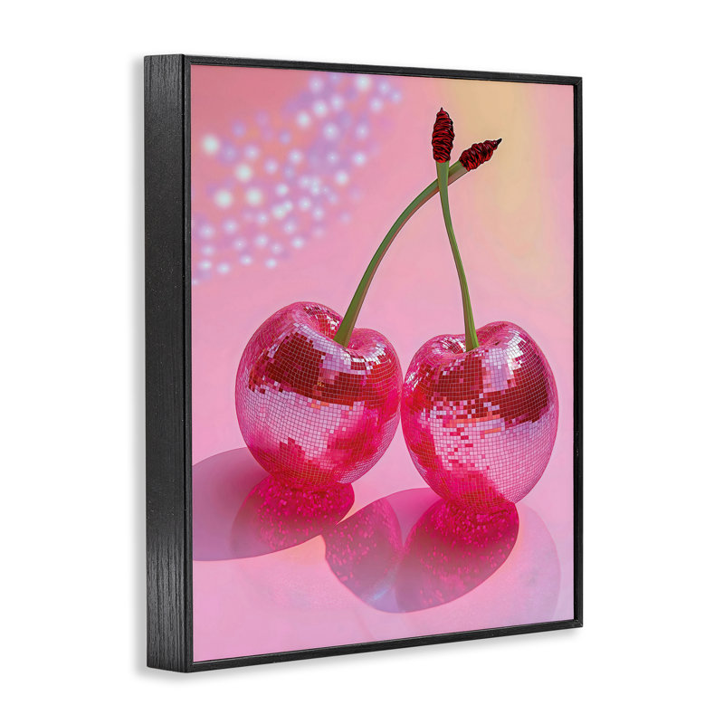 «Double Disco Cherries», dessin par Creative Studio, H 14 po x l 11 po, Giclée encadrée noir minuit