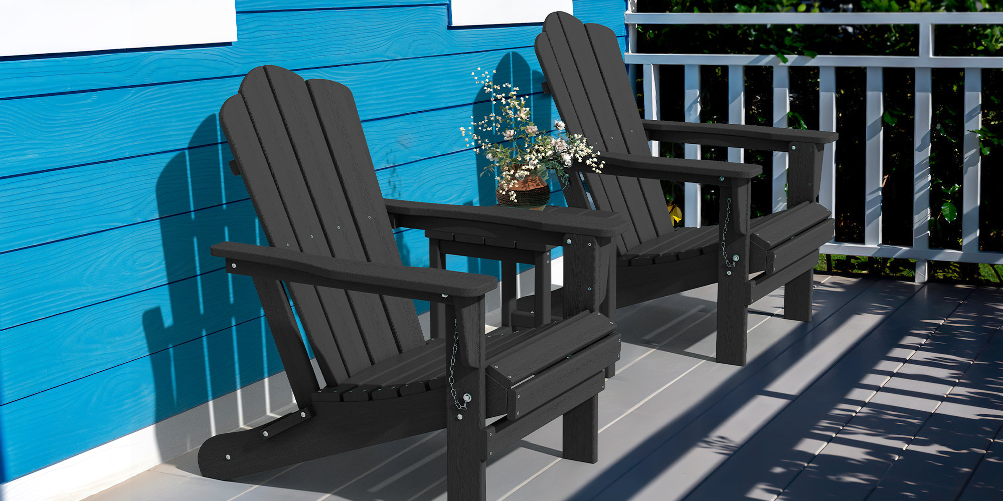 Wolak Foldable Outdoor Adirondack Chair (Set of 2) - Black