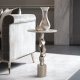 Lagretta Modern Metal and Marble Accent Table with Sculptural Aluminum Base, Contemporary Side Table with Sleek Design and Elegant Stone Top for Home Decor