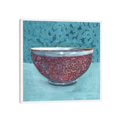 Bowl With Leafy Background by Miri Eshet - Painting on Canvas